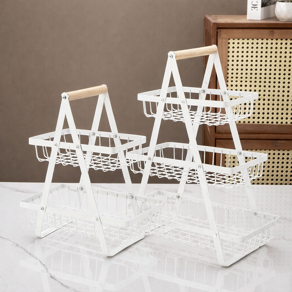 Nordic Metal Fruit & Storage Rack with Wooden Handle